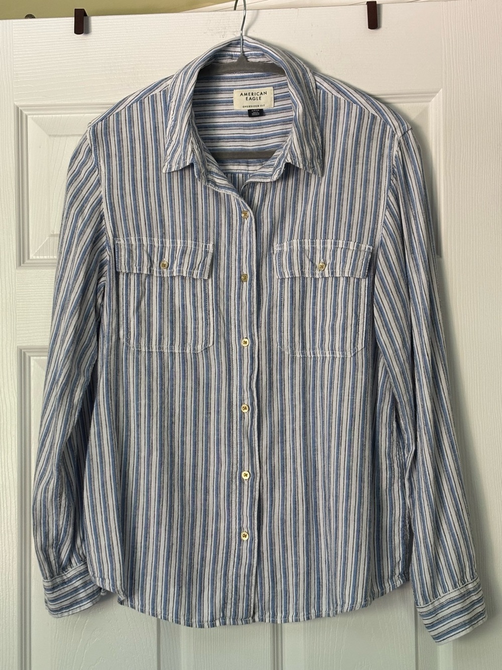 American Eagle Weekend Vibes Linen Blend Button Down Shirt Size S EUC